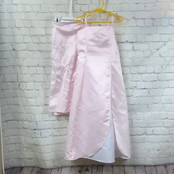 Pink Satin Flower Girl Dress Girls 8 Rhinestone Lace Up Formal Wedding Easter - Picture 5 of 12